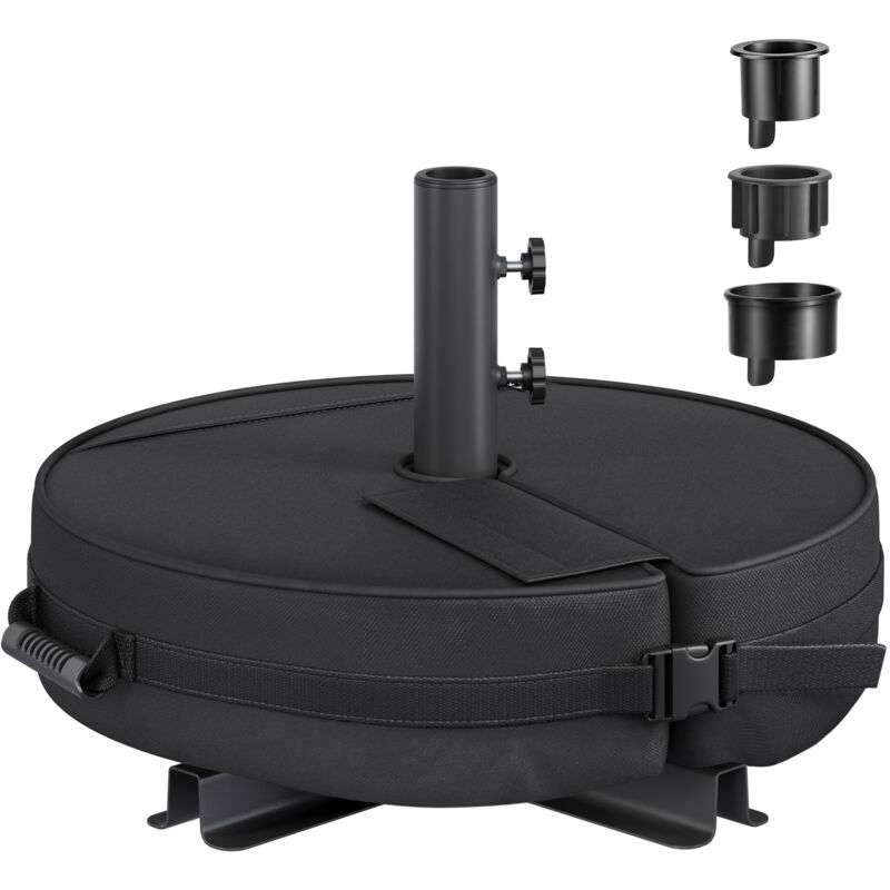 Songmics - Pied de Parasol, Base de Parasol, à Remplir de Sable, pour les Parasols de 1,5 à 3 m, avec 3 Bagues Réductrices, Noir
