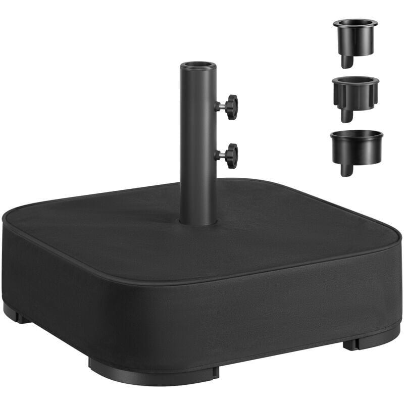 Pied de Parasol, Base de Parasol, à Remplir de Sable, pour les Parasols de 1,5 à 3 m, avec 3 Bagues Réductrices, Noir