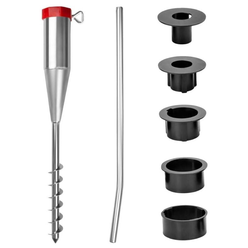 Coocheer - Pied de parasol, base, douille de sol à visser, adaptateur 25-55 mm, acier galvanisé, argent