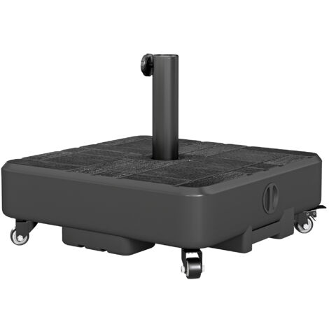 Pied de parasol carré 48x48x38,5 cm, socle extérieur à remplir avec 35 kg de sable ou 28 L d'eau, avec roulettes, noir