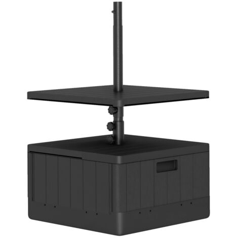 Pied de parasol carré avec plateau de table, support parasol en HDPE à roues, remplissage eau sable 53 x 53 x 45 cm noir