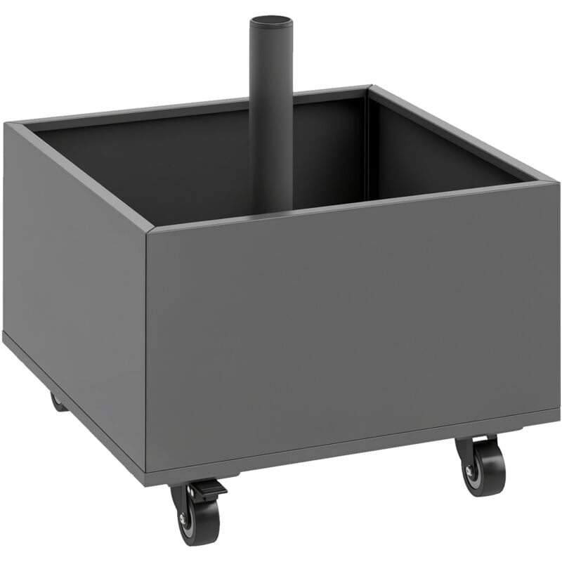 Pied de parasol carré jardinière 2 en 1 - 4 roues 2 freins - 50 x 50 x 46 cm - métal galvanisé gris