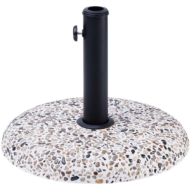 Pied de Parasol Rond en Béton Blanc avec Pierres Incrustées Diamètre 47 cm Structure Solide et Stable de 21 Kg Beliani