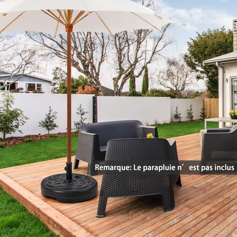 Pied de Parasol Lourd pour Parasolφ38/48 mm Socle Parasol Extérieur en hdpe Rempli de 39Kg Sable/ 23L Eau Dia.56 x H30 cm design in