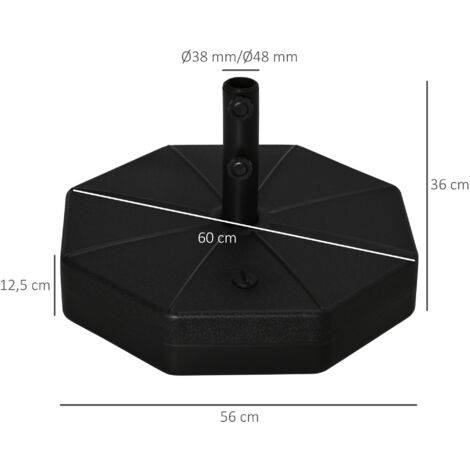 Pied de parasol octogonal lestable jusqu'à 40 kg, support pour parasol avec tube de 38/48 mm de diamètre, pour balcon, terrasse, jardin, noir