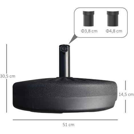 Pied de parasol Outsunny 22 kg, support rond pour parasol, poids pour parasol, compatible avec les parasols à tube de 38/48 mm de diamètre, pour balcon, terrasse, jardin, noir