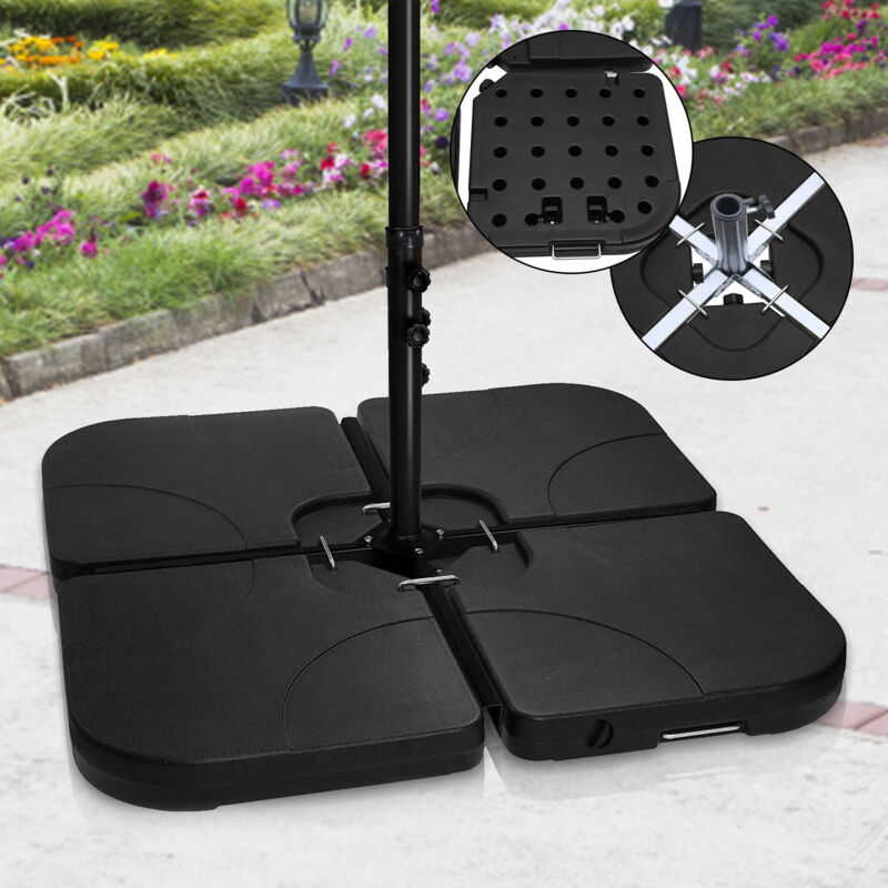 Pied de parasol Parasol Stand Parapluie Pied Parapluie Stand 4 plaques Carré Support jusqu'à 80kg