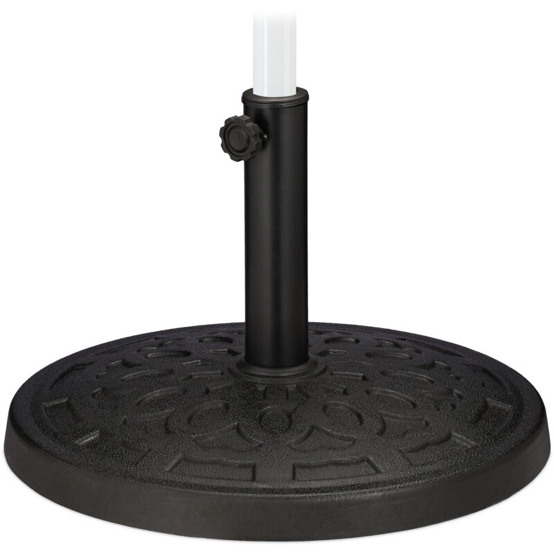 Pied de parasol, pour tubes de parasol de 38-50 mm, d : 50 cm, balcon, jardin, imitation fonte, support, noir - Relaxdays
