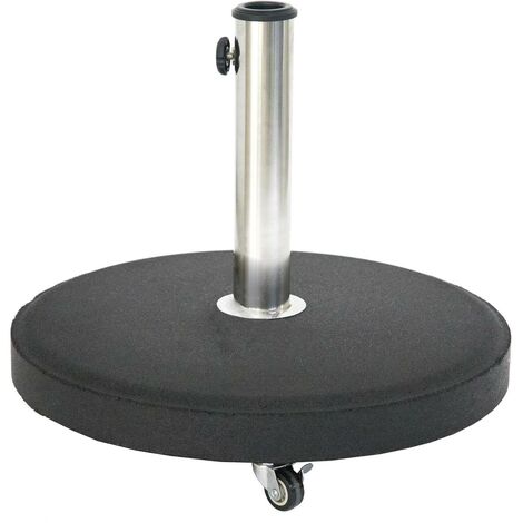 Pied de parasol rond à roulettes 25kg en béton et inox – Résistant aux intempéries – Pour parasol inclinable Hespéride