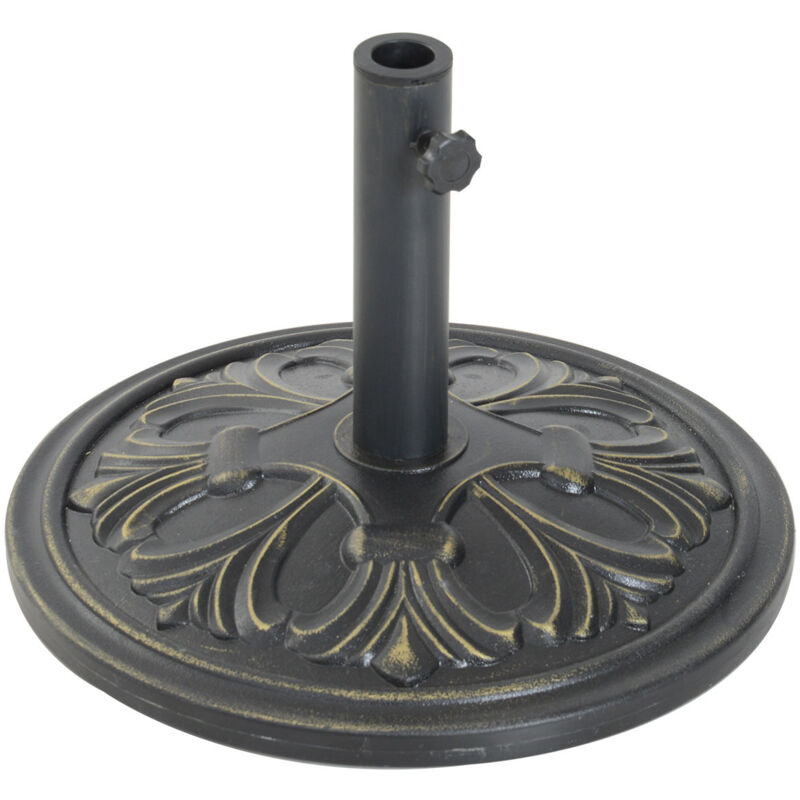Pied de parasol rond base de lestage ø 48 x 34H cm ciment hdpe motif fleurs de lys poids net 13 Kg noir doré