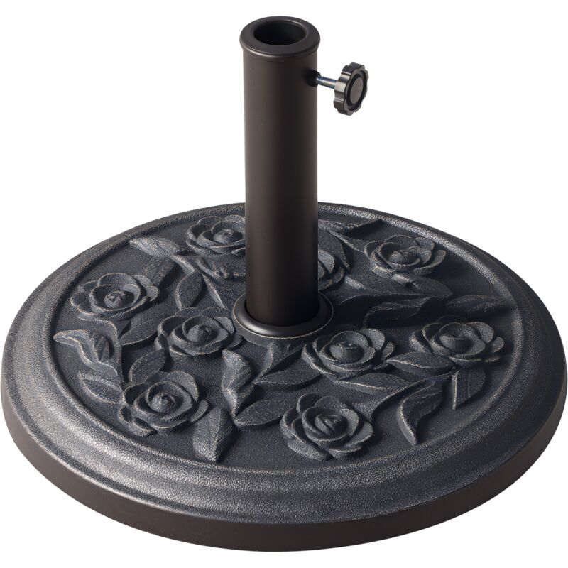 Pied de parasol rond dia. 45 cm motif roses poids net 9Kg ciment résine noir bronze
