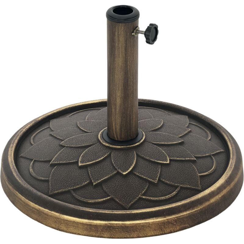Pied de parasol rond résine imitation fonte motif fleur antique dia. 46 cm poids net 12 Kg bronze