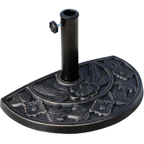 Pied de parasol semi-circulaire 50 x 31 x 32 cm en résine et acier inoxydable couleur bronze, stable et idéal pour le jardin et la terrasse.