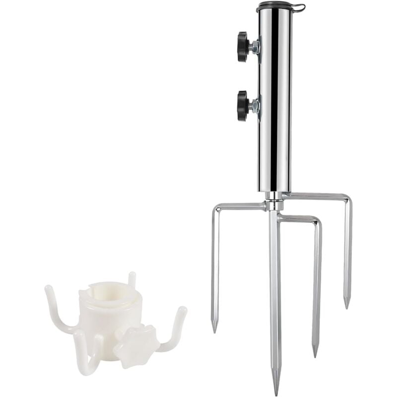Pied de Parasol, Support de Parasol avec 4 Piquets Amovible Réglable, Douille de Parasol Réglable pour Jardin Pêch Plage