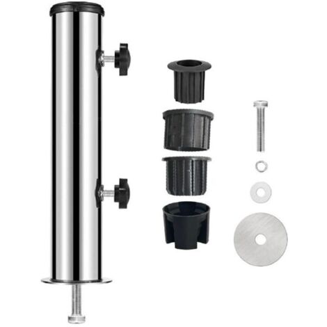 Pied de Parasol, Support Fixation Parasol Ø54 mm en Acier Inoxydable, Accessoires pour Parasols avec 4 Anneaux de Réduction en PVC(Ø28/38/48mm)
