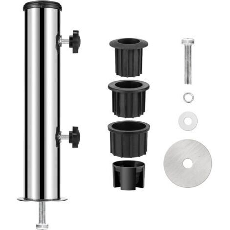 Pied de Parasol, Support Fixation Parasol Ø58 en Acier Inoxydable, Accessoires pour Parasols avec 3 Anneaux de Réduction en PVC(Ø32/38/48mm)