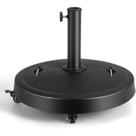 Pied de Parasol sur Roulettes φ52CM Socle Parasol Extérieur en Résine avec 2 Poignées Rétractables 4 Roue Verrouillables pour Poteaux de Parasol 38/48 mm DESIGN IN