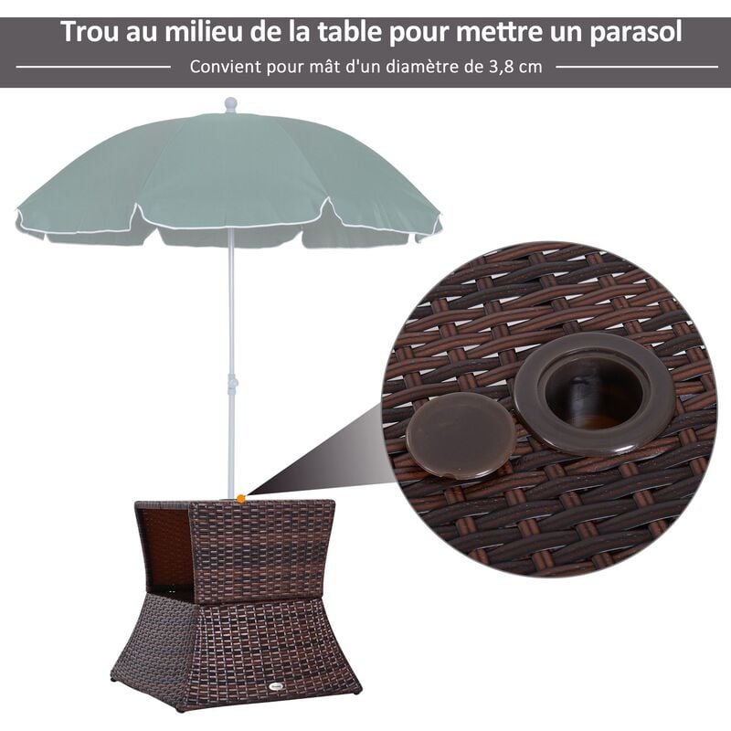 Imitation 55h 2 En Pe X Intégrée Basse Pied Cm Inférieur Étagère Table Dim54l Marron 1 De Résine Tressée Rotin Parasol stdChQr