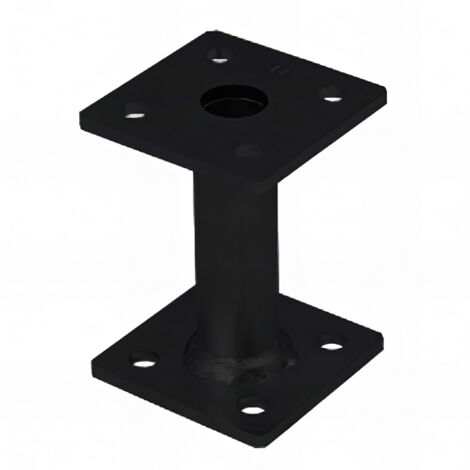 NM – Pied de poteau à embase carré zingué noir à visser – Dimensions 80 x 80 mm – Épaisseur 5,0 mm – Pour fixation béton dans locaux secs