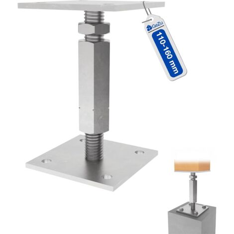 Pied de poteau carré réglable galvanoplastie 100 x 100 mm – hauteur ajustable 120 à 160 mm avec platine bois pour clôtures – GeZu Impex
