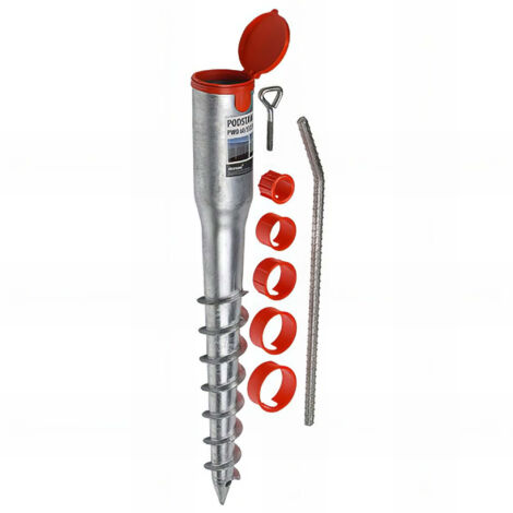 Fixtout – Pied de poteau de jardin rond zingué – D. 68 mm – L. 550 mm – Épaisseur acier 1,8 mm – Fixation sans béton – Accessoires inclus