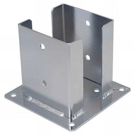 Fixtout – Pied de poteau fendu carré galvanisé à visser – 122 x 150 x 2,5 mm – Fixation béton pour structures bois – Revêtement zinc 12 µm