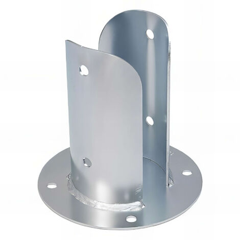 Fixtout – Pied de poteau fendu rond galvanisé à visser – Dimensions 102 x 180 x 2,5 mm – Revêtement zinc galvanique 12 µm – Pour fixation béton