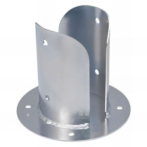 Fixtout – Pied de poteau fendu rond galvanisé à visser – Dimensions 122 x 180 x 2,5 mm – Revêtement zinc galvanique pour fixation béton