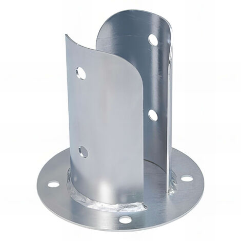 Fixtout – Pied de poteau fendu rond galvanisé à visser – 82 x 150 x 2,0 mm – Fixation béton – Revêtement zinc 12µm pour humidité
