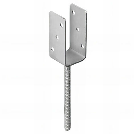 Fixtout – Pied de poteau lourd en U zingué à ancrer – 61 x 120 x 4 mm – Revêtement zinc galvanique 12 µm – Pour béton et structures en bois