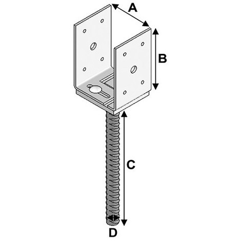 Pied de poteau réglable à ancrer type PAULR 80 (A x B x C x D x ép) 80 151 x 130 x 250 x 20 x 4,0 mm - Fixtout