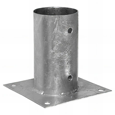 Fixtout – Pied de poteau rond zingé à visser – Fixation béton – Dimensions 101 x 150 x 2 mm – Revêtement galvanisé pour extérieur