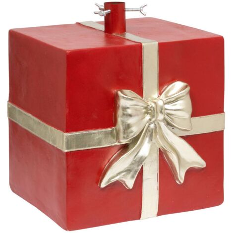 Pied de Sapin forme Paquet Cadeau Rouge et Doré - Feeric Christmas