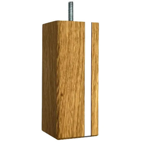 Pied de sommier carrée M8 en chêne huilé et métal, 60x60 mm, hauteur 150 mm