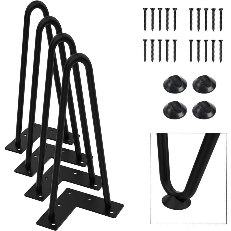 Pied de table à 2 pôles, adapté pour table basse, table à manger, table de chevet, hauteur 25 cm (noir, 4 pièces)