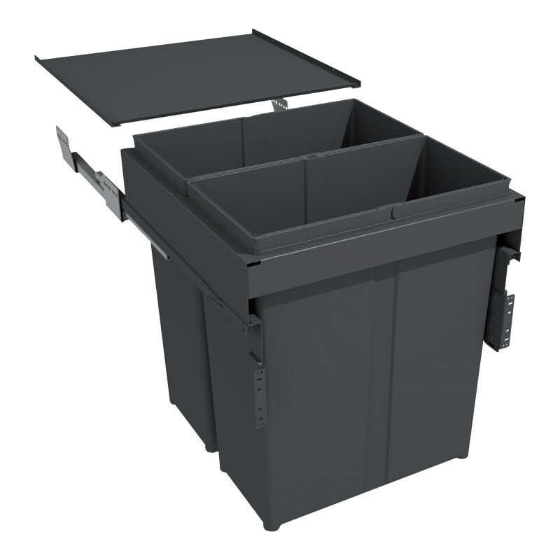 Poubelle coulissante suspendue 80l 2 seaux - Amortisseur : Avec - Contenance : 80 l - Décor : Anthracite - Hauteur : 529 mm - Largeur : 462 mm