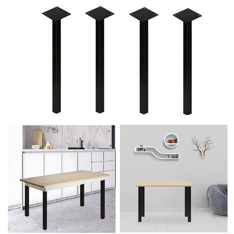 Pied de Table Metal - Robuste - Pied Plan de Travail - Pied de Meuble - Ensemble de 4 Pieds - Section de 40x40mm - 720mm Noir
