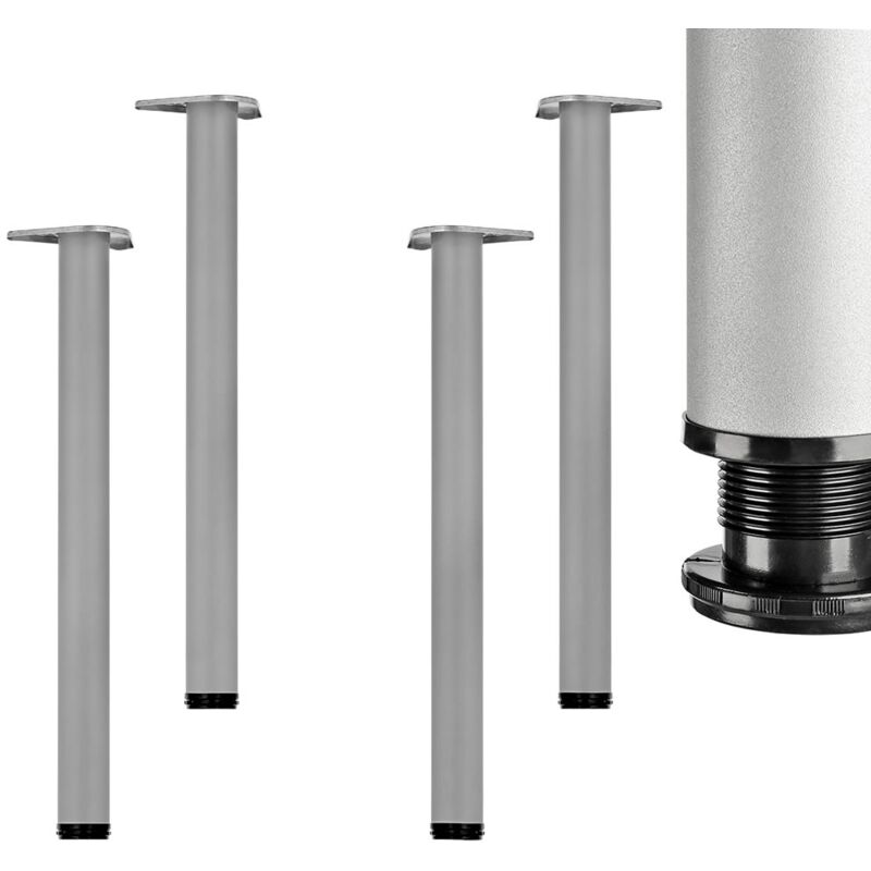 Pied de table meuble Acier rond argenté ø 60mm Pied de support 4er set 710mm Axe