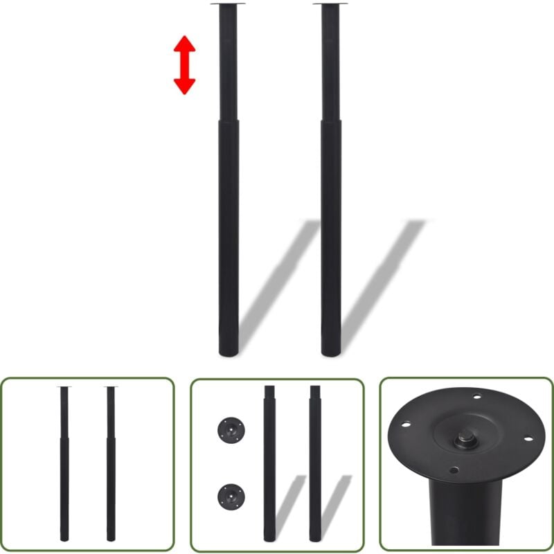 True Deal - The Living Store Pied de table télescopique 2 pcs Noir 710 mm - 1100 mm - Pied De Table - Pied De Table Télescopique - Pieds De Table