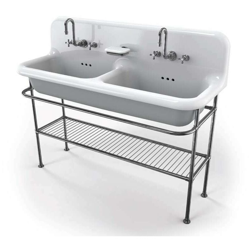 Bleu Provence - True Colors - Pied métal chromé pour lavabo 120 cm - Stabilité et finition élégante