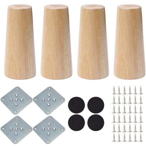 Pied Meuble 4 Pièces Pieds de Meubles en Bois Pieds de Canapé Cône Droit Pieds en Bois pour Meuble Sofa Fauteuil Lit Chaise (10cm Hauteur)