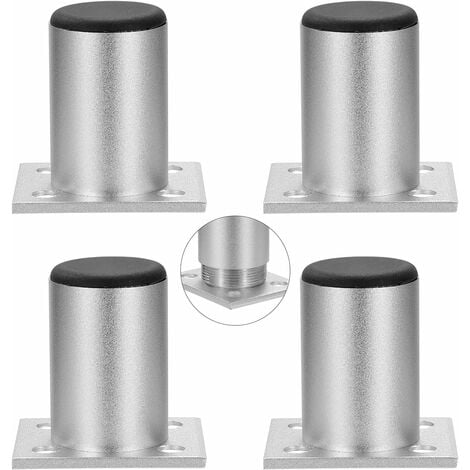 Pied Meuble Cylindrique Réglable Aluminium Brossé Gris