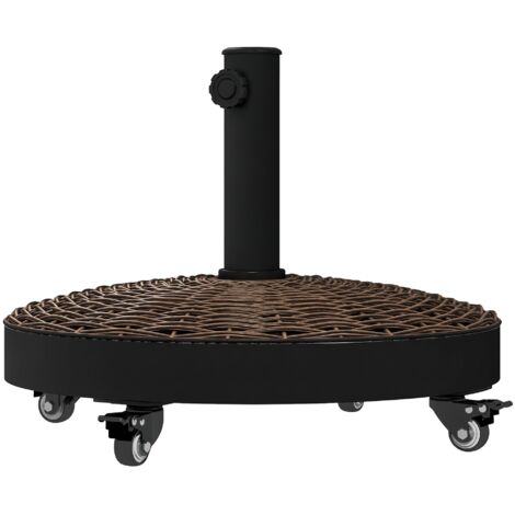 pied parasol 4 roues freins Ø52x41 cm acier résine bronze noir support mobile jardin