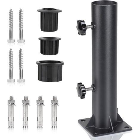 Pied Parasol, Tube de Parasol 57 mm, Support Parasol Metal Réglable avec 3 Anneaux de Réduction en PVC (32/40/50mm), Tube pour Pied de Parasol avec 8 Clous en Acier
