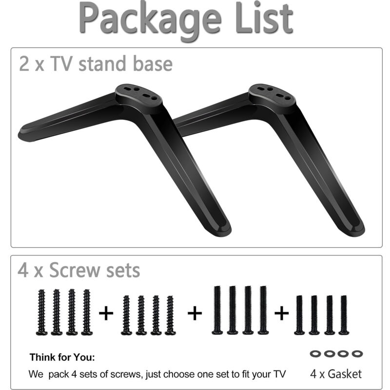 Pied TV Universel pour TCL Support TV avec Jeu Vis et Patins Antidérapants ABS Pied de Tele Compatible avec la Plupart des Téléviseurs de 32 à 55