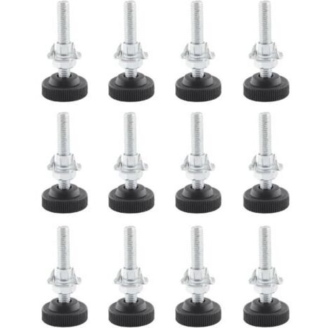 Piedini regolabili per mobili da 12 pezzi, piedini regolabili M8 x 50 mm, piedini regolabili per mobili in acciaio inossidabile con dado di bloccaggio, dado a griffe e punta da trapano in metallo M10