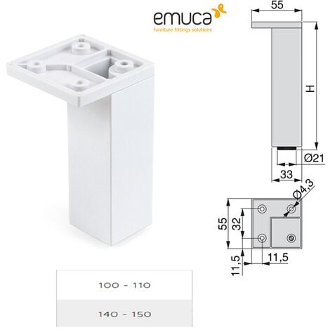 Emuca 4 Piedini Per Mobili Smartfeet 1 100-110 Mm Neri