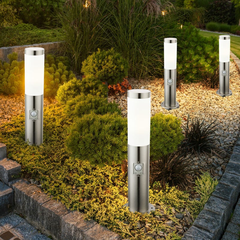 Image of Piedistallo lampada E27 lampada da terra da giardino luce esterna rilevatore di movimento, resistente alle intemperie IP44, sensore, acciaio