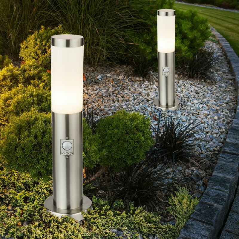Image of Piedistallo lampada E27 lampada da terra da giardino luce esterna rilevatore di movimento, sensore, acciaio inossidabile argento opalino, 1x attacco