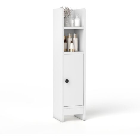 Piedistallo per bagno, piccolo mobiletto angolare stretto per carta igienica con anta e ripiano regolabile, salvaspazio, 20 x 18 x 80 cm, bianco